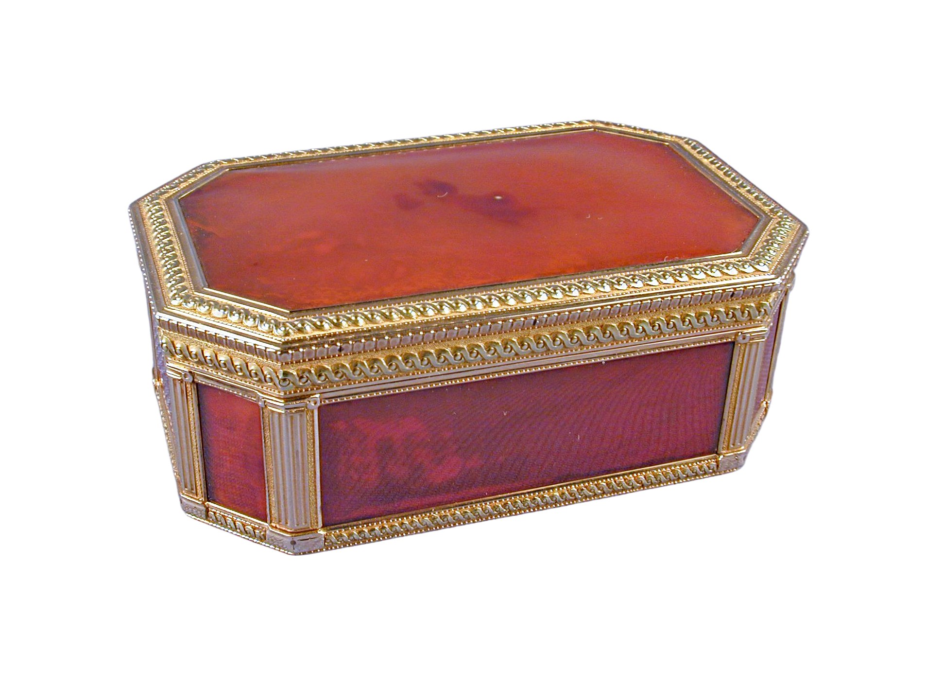 Louis XVI rectangular cut-corner rectangular gold mounted boite a cage